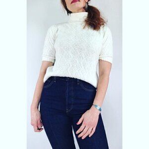 70's Vintage 'A.M. Knitwear" Ivory White Short Sleeve Turtleneck Sweater